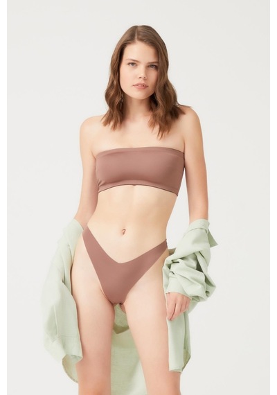 Cottonhill Kahverengi Straplez Crop Top Büstiyer Kahverengi