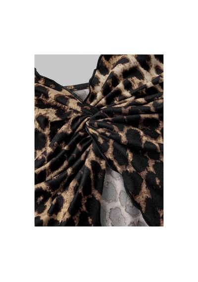 Wild Flower Leopar Desen Ön Büküm İnce Askılı Alaçatı Crop LEOPAR