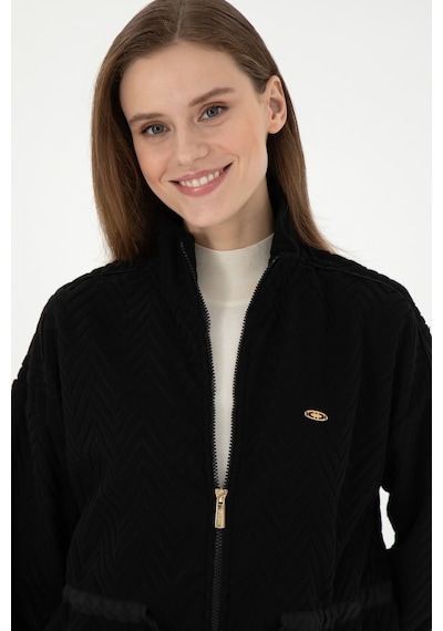 U.S. Polo Assn. Kadın Siyah Fermuarlı Dik Yaka Sweatshirt 50297364-VR046