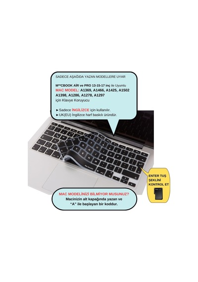 Macbook Klavye Koruyucu Uk Iso Ters L Enter Air 13 A1369/a1466 & Pro A1278/a1425/a1502/a1286/a1398 Uyumlu Avrupa İngilizce İnce Silikon Siyah 25777169