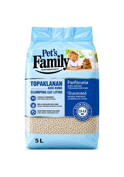 Pets Family Topaklanan Kedi Kumu Parfümsüz Kalın 5 L X 4 Ad 20 Kg