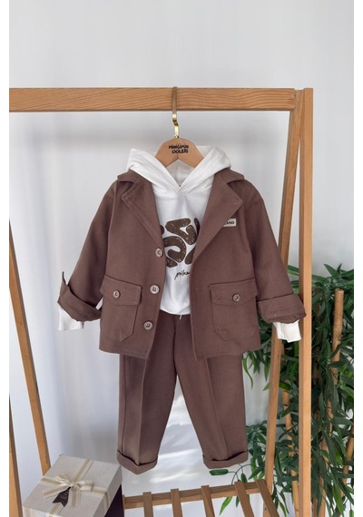 Miniğimin Cicileri Babyland Ceketli Erkek Çocuk 3 Lü Kombin Takım - Kahverengi