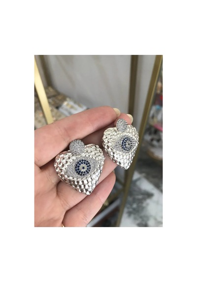 Nazarlı Kalp Model Küpe Gümüş