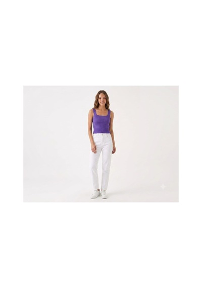 Onno Style Women Kolsuz Askılı Kare Yaka Fitilli Triko Kadın Bluz Lila