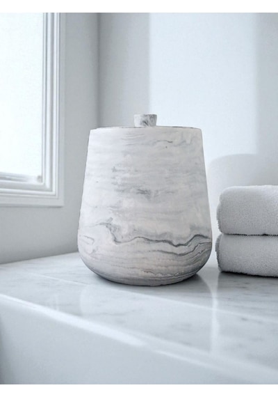 2 Parça Beton Çöp Kovası Banyo Mutfak Tuvalet Wc 18 Cm 4 Litre Kapaklı Kutu Gri