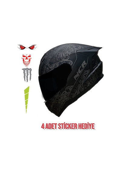 NCR M70 Sv Rapid Camlı Ece Belgeli Kapalı Motosiklet Kask Desenli Mat Siyah