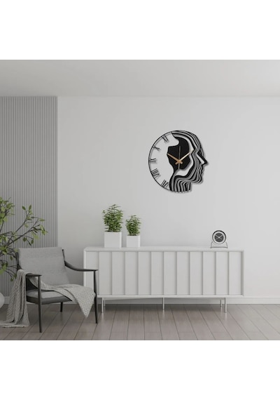 Metal Duvar Saati Porte Sanat Görünümlü Dekoratif Saat Siyah-46 X 46