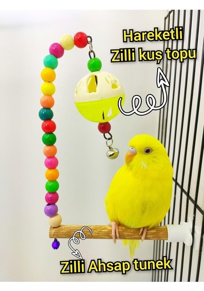 Ozzipetshop Zilli Kuş Topu Hareketli Tunekli Kuş Oyuncagi