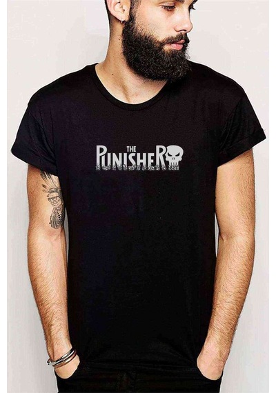 The Punisher Logo Baskılı Siyah Erkek Tshirt (528890435)