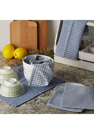 Kitchen Karışık Bulaşık Bezi Seti 12x12 Taş Yıkama Mavisi 5 Adet Çok Renkli