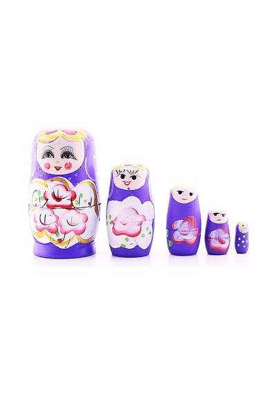 Ahşap Tombul İç İçe Matruşka Bebek Mor Set 5li Büyük Boy
