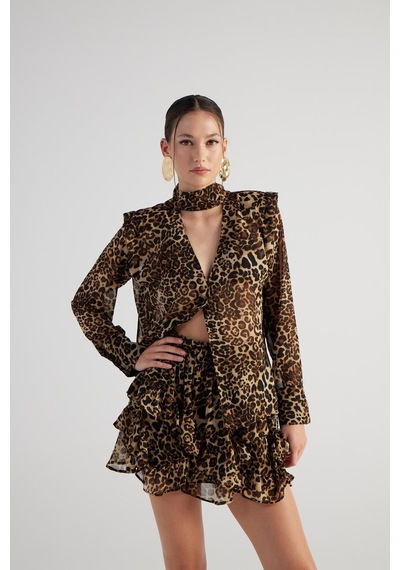 Holly Lolly Şal Yakalı Leopar Desenli Kaia Gömlek Kahve