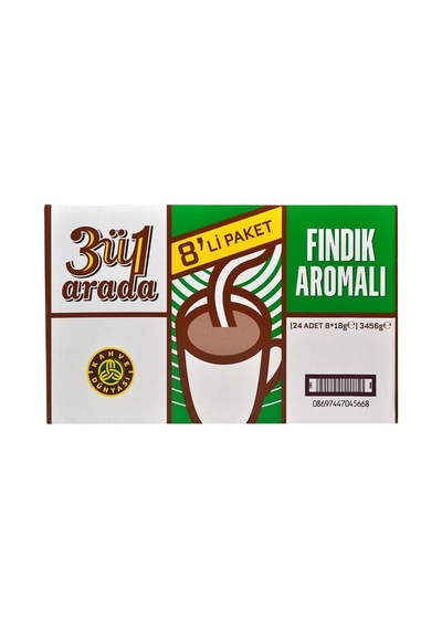 Kahve Dünyası Hazır Kahve 18 Gr X 8'li Paket 3'ü 1 Arada Fındık Aromalı 8'li Paket 18 G