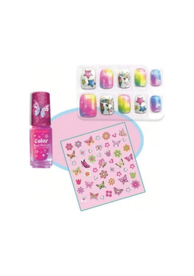 Tokidas Bff Nail Playing Set - Kelebek Modeli Ojeli Stickerlı Çocuk Takma Tırnak Seti Güzellik Seti