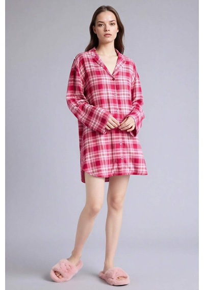 Defacto Regular Fıt Pijama Yaka Flanel Uzun Kollu Elbise G7996ax26spbr205 Bordo-br205
