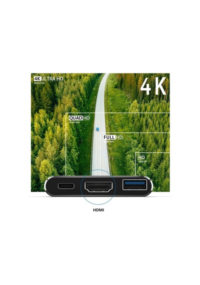Xp-pen 3'ü Bir Arada Çok Fonksiyonlu Usb-c Hub Type C'den Usb+hdmı+pd'ye
