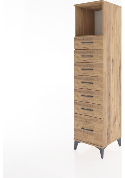Hyperion Dolap Tek Raflı 7 Çekmeceli 44x44x182 Çam-çam Çam