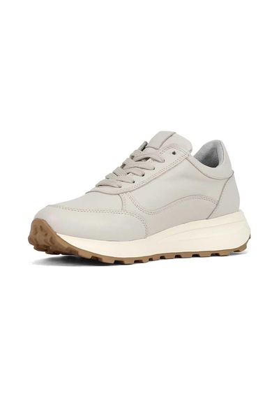 Kadın Bej Bağcıklı Fermuarlı Deri Sneaker