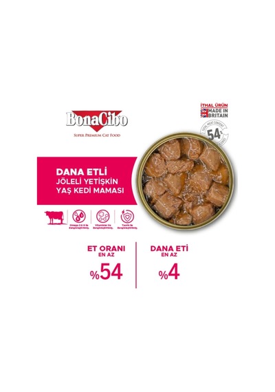Bonacibo Yetişkin Tavuklu Kuru Mama 2 Kg & Sığır Etli Soslu Konserve Seti 6x400 Gr