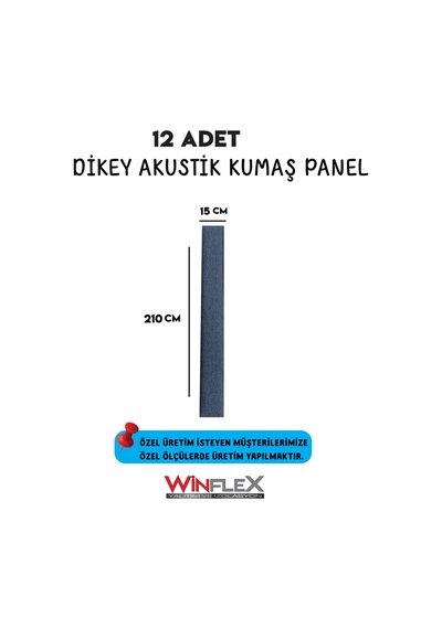 Akustik Kumaş Kaplı Dikey Panel 15x210cm - 12 Adet Antrasit Renk