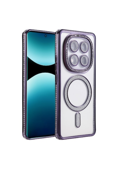 Xiaomi Redmi Note 15 Pro 4g Uyumlu Kılıf Parlak Taşlı Simli M-safe Telefon Kılıfı Kapak Derin Mor