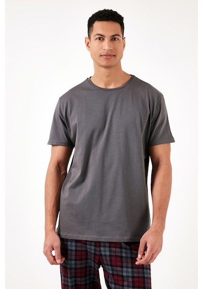 Buratti Ekoseli Pamuklu Regular Fit Kısa Kollu Erkek Pijama Takımı 6572006 Füme
