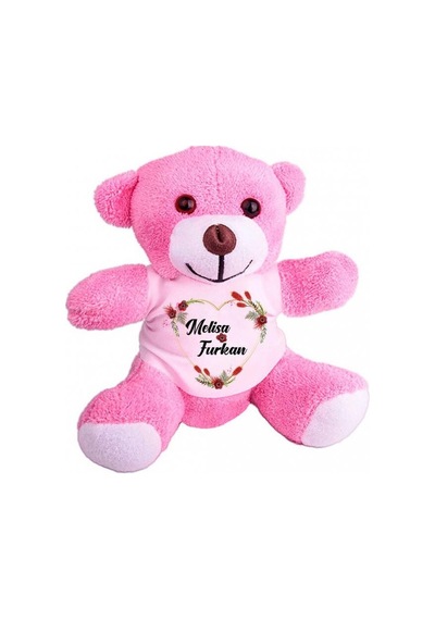 Kişiye Özel İsim Baskılı Kalp Temalı Sevgili Peluş Pembe Ayı Hk2