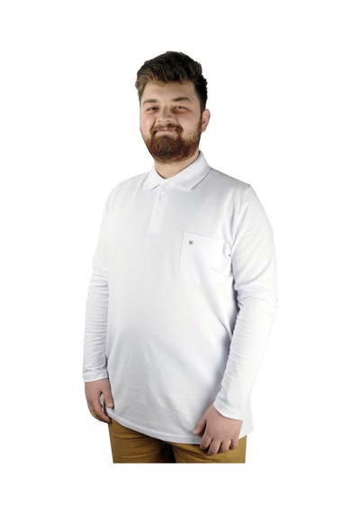 Mode Xl Büyük Beden Tshirt Polo U.Kol Cepli 22446 Beyaz 001
