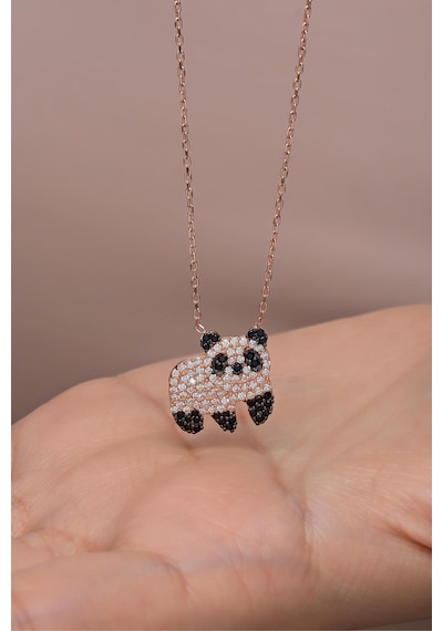 Nereze 925 Ayar Gümüş Rose Kaplama Zirkon Taşlı Panda Kolye