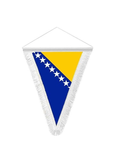 Bosna İ Hercegovina -bosna Hersek Bayrağı - Sancak - Çift Yönlü Püsküllü Saten Üçgen Flama Bayrak 1