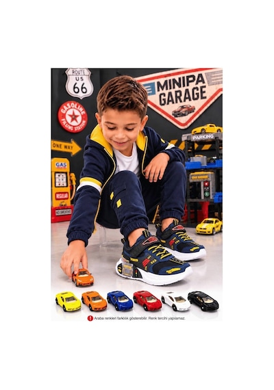 Minipa Garage Lacivert Erkek Çocuk Garaj Tabanlı Çift Metal Arabalı Ortopedik Spor Ayakkabı