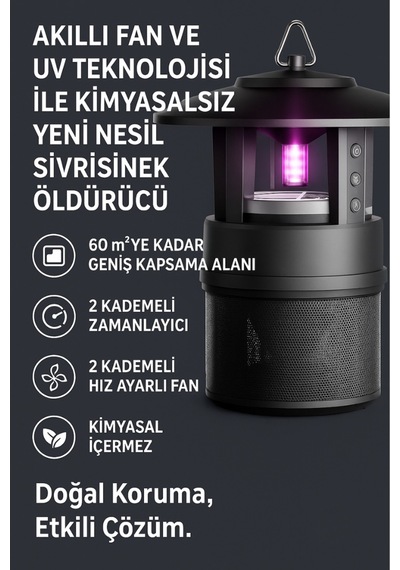 Vom-01 Sivrisinek Kovucu Ve Öldürücü Elektrikli - Dış Ortam - Kimyasalsız Uv Vakum Teknolojisi