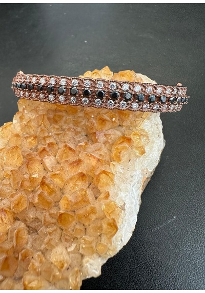 Otantik Oniks Ve Zirkon Taşlı Kilitli Gümüş Bileklik 925 Ayar