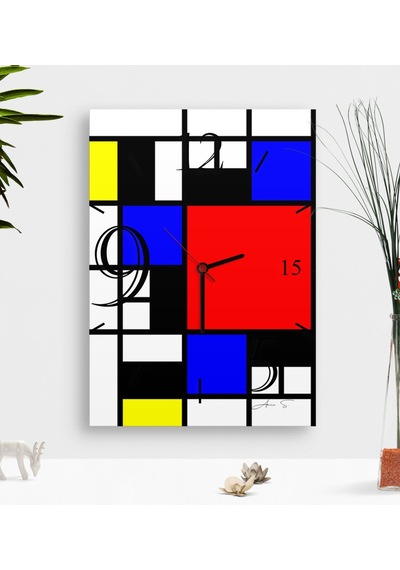 Kişiye Özel Mondrian Ahşap Tablo Duvar Saati-4