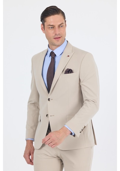 İmza Bej Kırlangıç Yaka Kelebek Astar 6 Drop Slim Fit Beli Lastikli Takım Elbise 1001250176 Bej