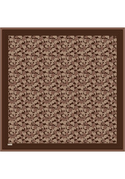 Belli Etnik Desen %100 Twill İpek Eşarp Be22 Kahverengi