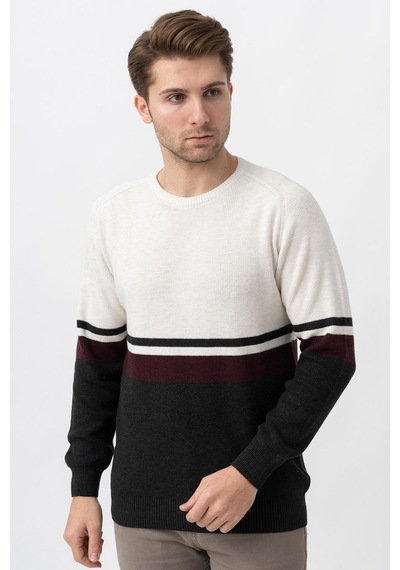 White Stone Medellín 10195 Slim Fit Bisiklet Yaka Triko Ekru Bordo Antrasit-ekru Bordo Antrasit Ekru - Bordo - Antrasit
