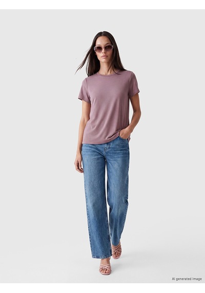 Lcw Everyday Pembe Bisiklet Yaka Soft Touch Kadın Tişört