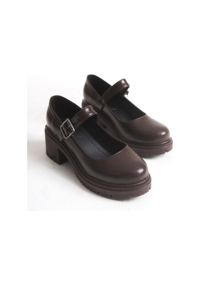 Aymood K-708 Kahve Kırışık Rugan Tokalı Yüksek Tabanlı Loafer Ayakkabı Kahverengi