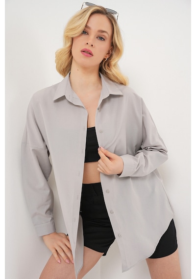 Bigdart 3900 Oversize Uzun Basic Gömlek - A.Gri