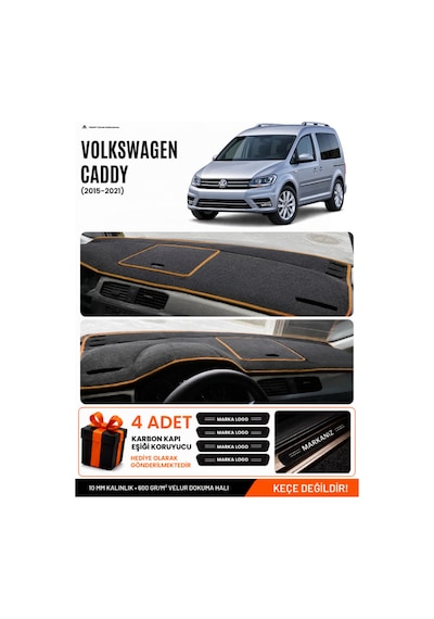 Volkswagen Caddy 2015-2021 Uyumlu Torpido Örtüsü, Torpido Kılıfı - Siyah Kahverengi
