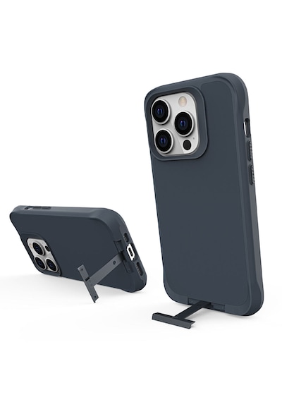 Bix iPhone Uyumlu 14 Pro Max Vortex Magsafe Kılıf Stand Özellikli 3x Korumalı Mikro Fiber İç Yüzey Gri Mavi