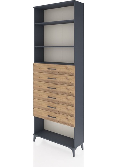 Arges Dolap 3 Raflı 6 Çekmeceli 88x30x243 Antrasit-çam Antrasit