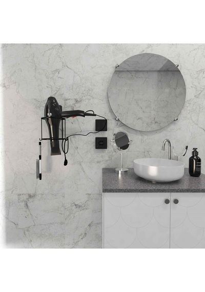 Decorev Dc-5119 Dekoratik Siyah Yapıştırmalı Fön Banyo Metal Saç