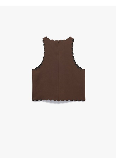Koton Halter Yaka Kolsuz Nakış Detaylı Viskon Keten Karışımlı Crop Bluz Kahverengi 5sak30117ew Kahve