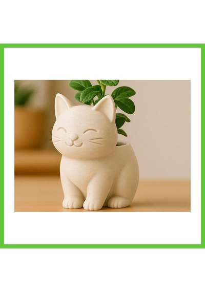 Bezos 3d Baskı Sevimli Kedi Saksı - Figürlü Sukulent Saksısı-bej Dmc