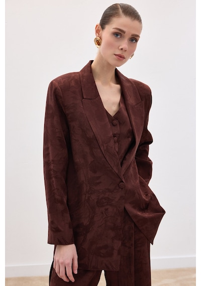 Sateen Jakarlı Uzun Ceket - Kahve-136767 Kahve