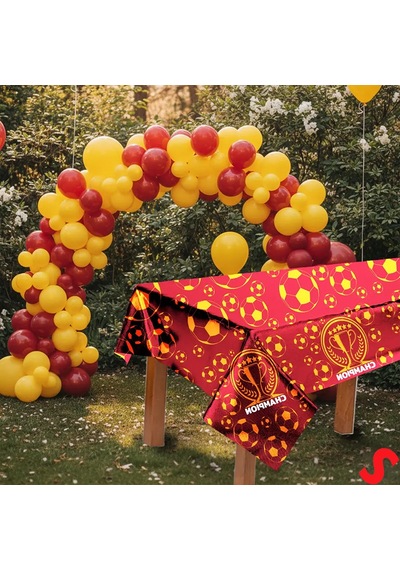Futbol Temalı Sarı Kırmızı Champion Masa Örtüsü,120cm X 180cm
