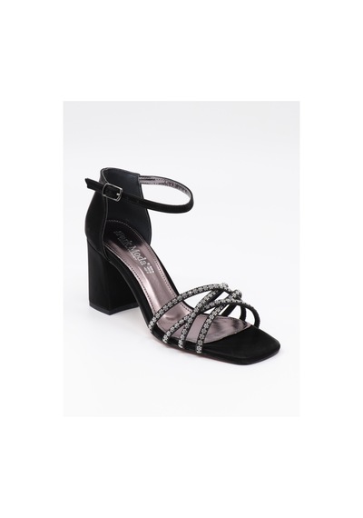 Nesilshoes Nesil Shoes Carel 37 Siyah Çapraz Taşlı Kadın Sandalet