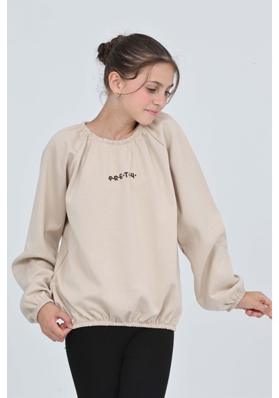 Toontoy Kız Çocuk Pretty Baskılı Sweatshirt Bej